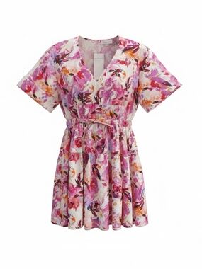 Ulla Johnson Nadira With Azeala Print Pink V-Neck Mini Dress
